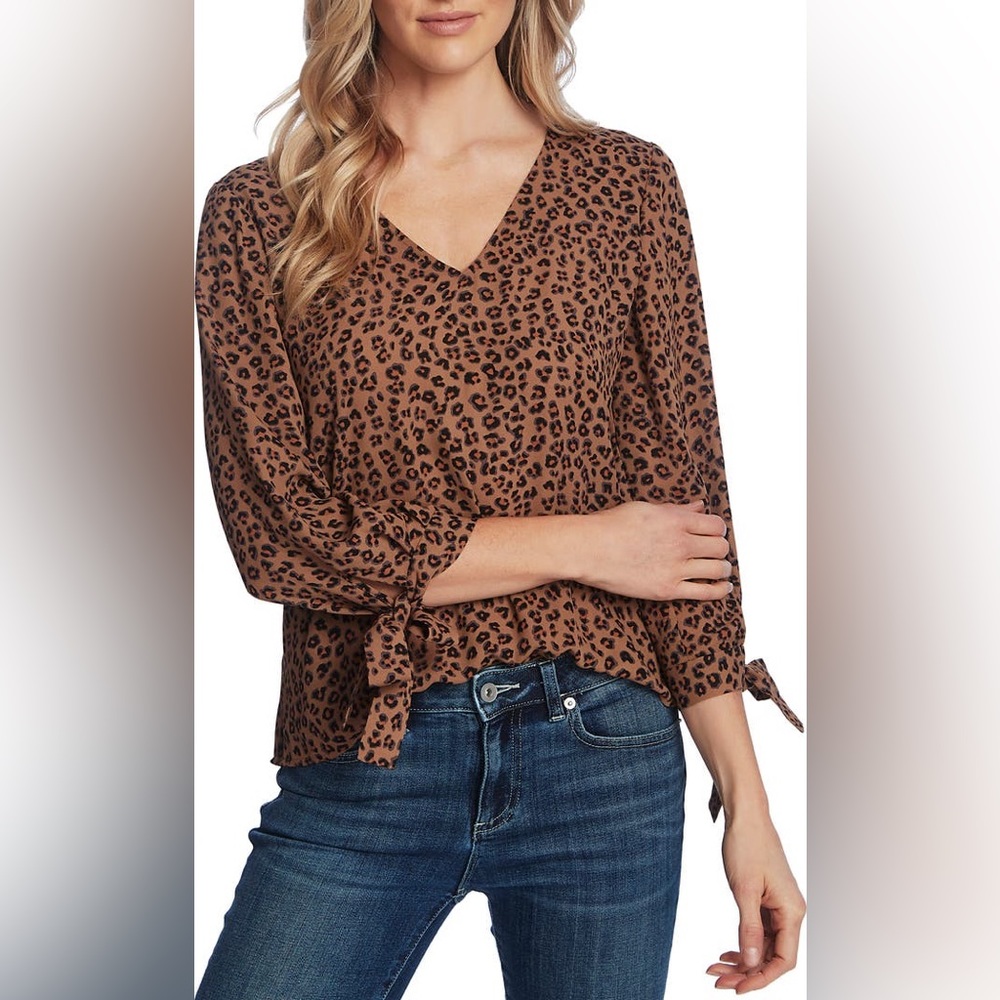 Leopard Tie Sleeve Blouse